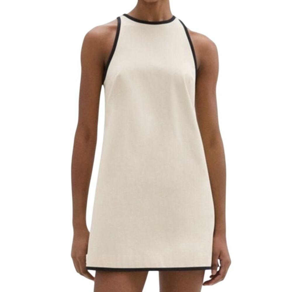 Theory Shift Dress in Organic Cotton Sand/Black Women's Size 16 New With Tags
